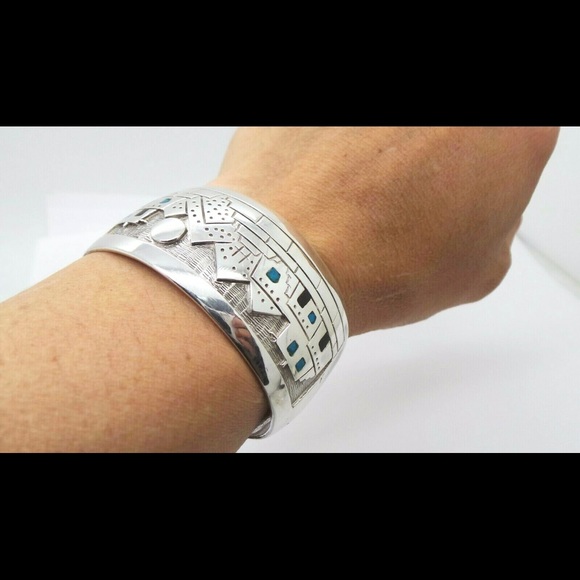 925 STERLING SILVER LADIES CUFF BANGLE BRACELET ! - Picture 6 of 9